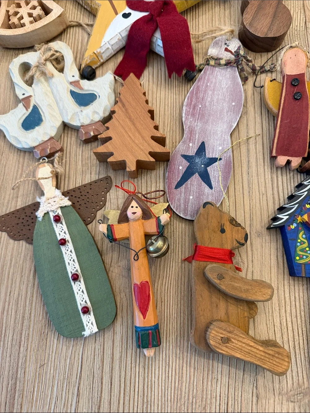 Vintage Wood Christmas Ornament Bundle Lot of 15